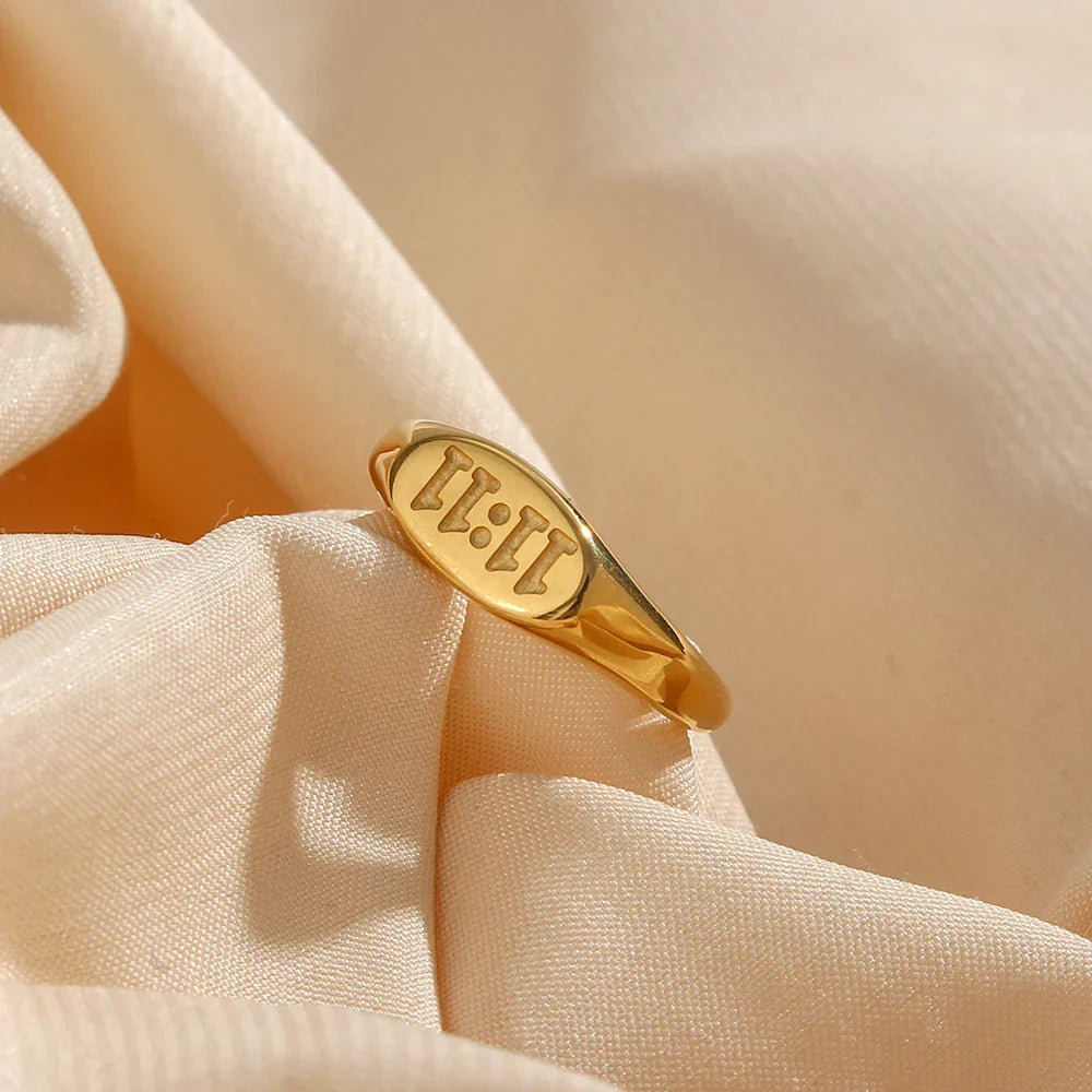 11:11 Angel Number Signet Ring - Elegant Women's Jewelry