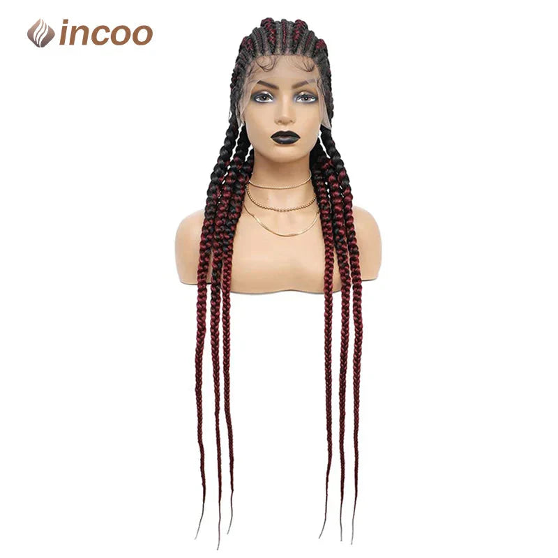 36" Jumbo Cornrow & Knotless Box Braids Wig | Full Lace | Light Brown Lace | Synthetic