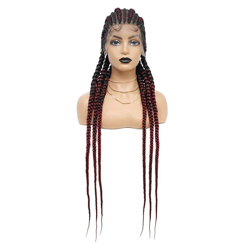 36" Jumbo Cornrow Braided Wig | Full Lace Synthetic Wig | Knotless Box Braids, Lace Frontal, Black Women