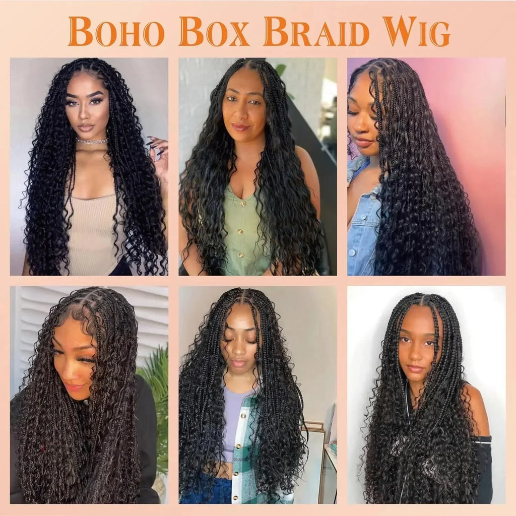 36" Double Lace Front Box Braided Wig | Cornrow Twist | Baby Hair | Synthetic Braids for Black Women