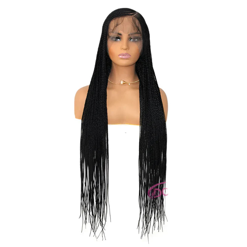36" Full Lace Box Braids Wig - Double Braided - Synthetic - with Baby Hair - Medium Brown Lace