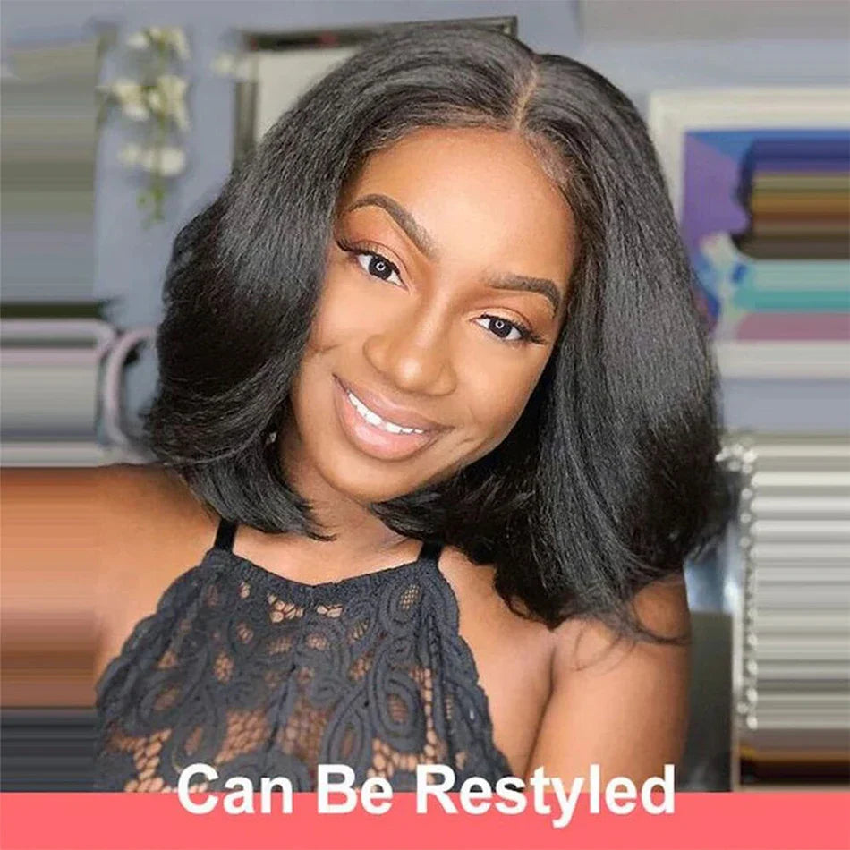 12A Kinky Straight Bob Wig | Lace Front & Closure Wig | Brazilian Remy Hair | Natural Black