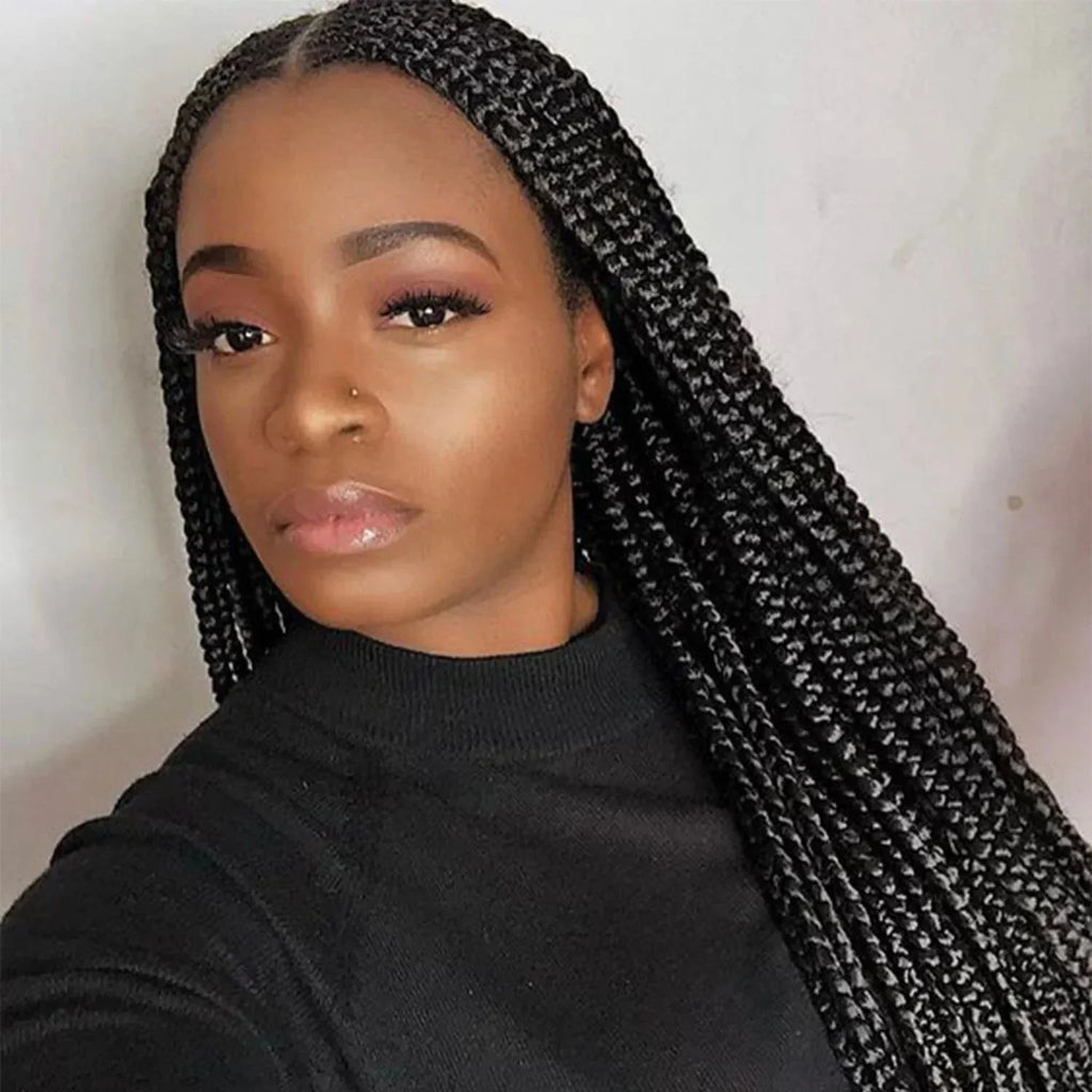 26" Ombre Box Braided Wig | Long Straight Braids | Twist Accents | Synthetic Wig | Cosplay & Daily Wear