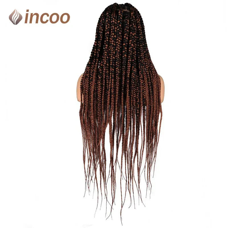 36" Knotless Square Box Braids Wig | Full Lace Frontal | Baby Hair | Afro Women