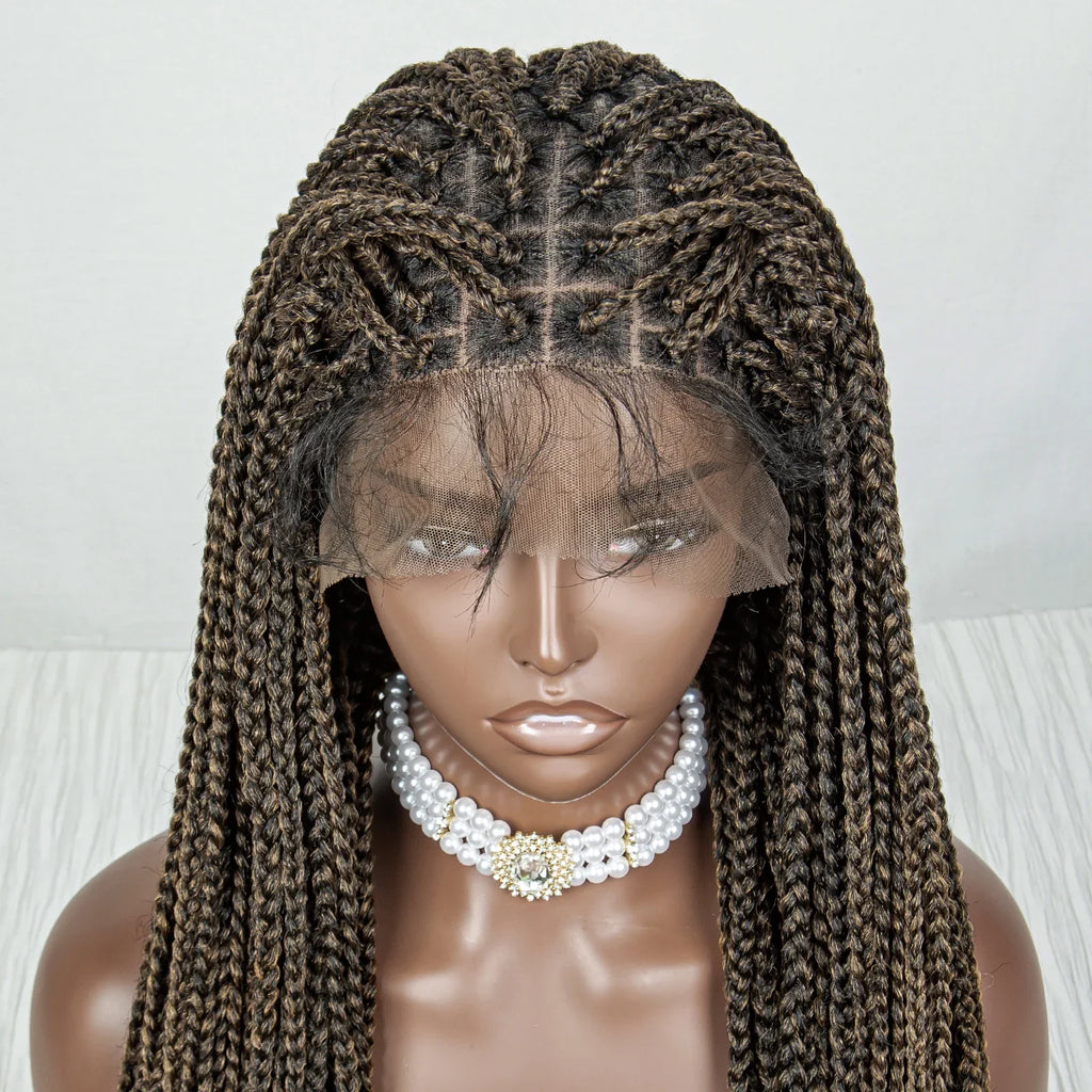 36" Water Wave Braided Wig | Lace Front | Baby Hair | Long Braids
