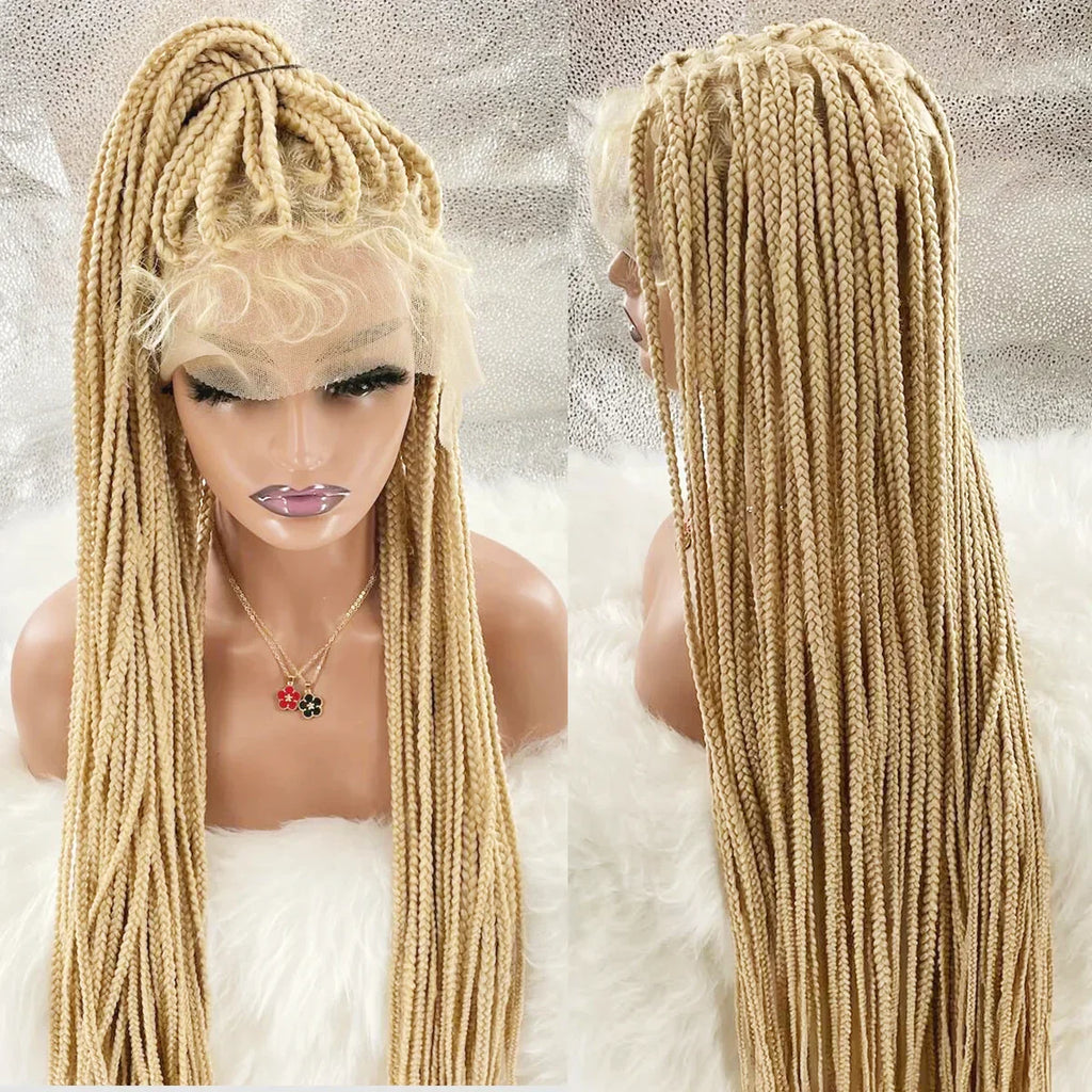 32/36" HD Full Lace Knotless Box Braided Wig | Blonde 613 | Long Braids | Kanekalon Hair