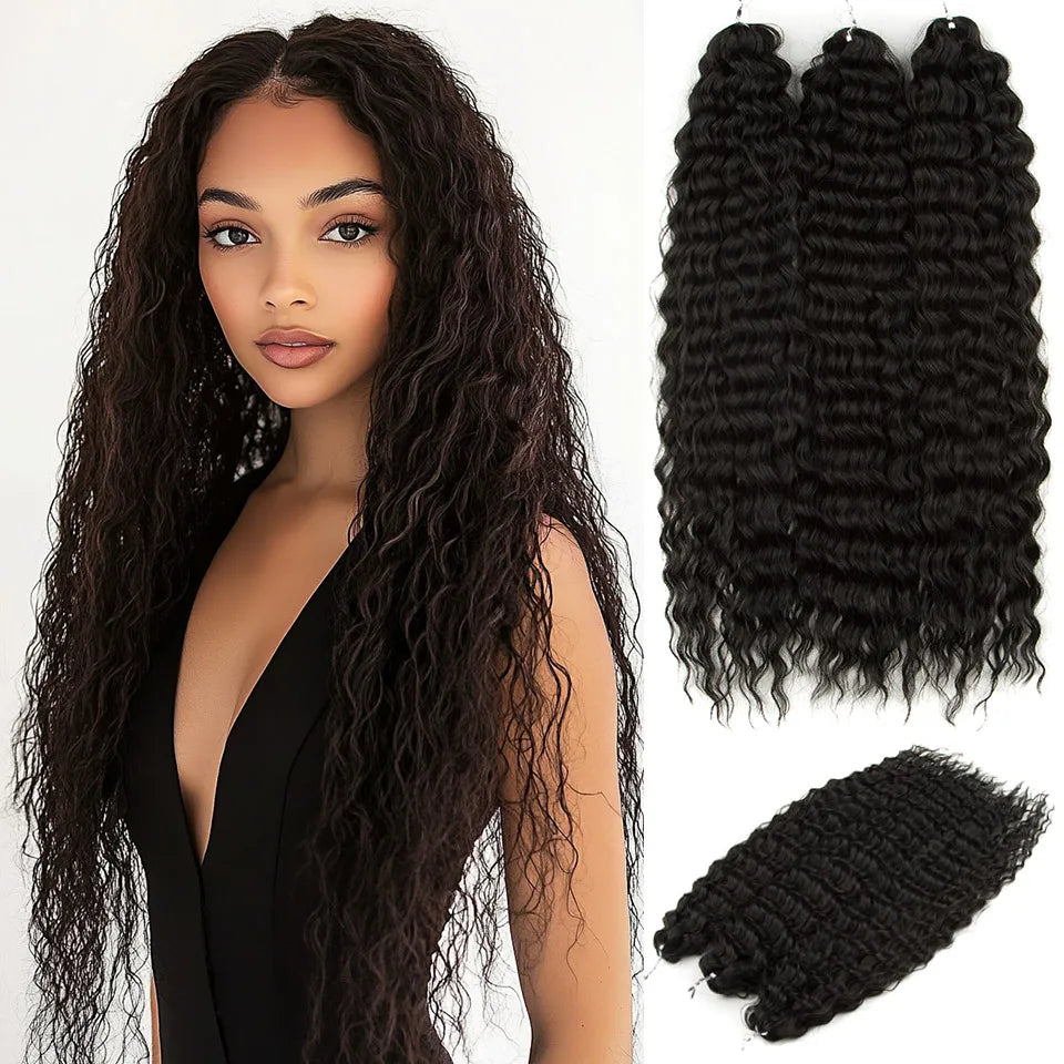 24" Water Wave Crochet Hair | Ombre Blonde Brown | Curly Twist Braids | Synthetic Braiding Hair Extensions | 60 Strands