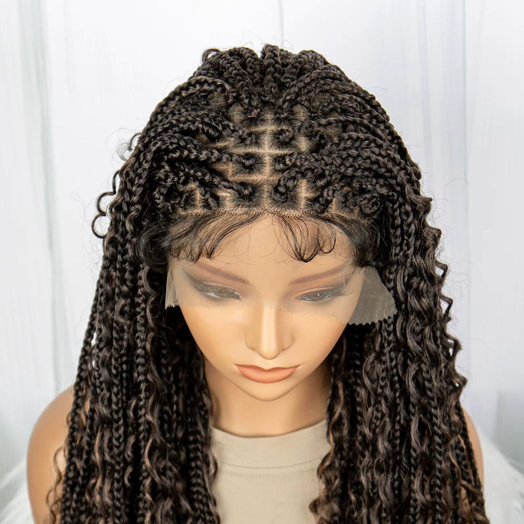 32" Boho Knotless Braided Wig | Bohemian Box Braids | Lace Front Wig with Baby Hair | Synthetic Hair