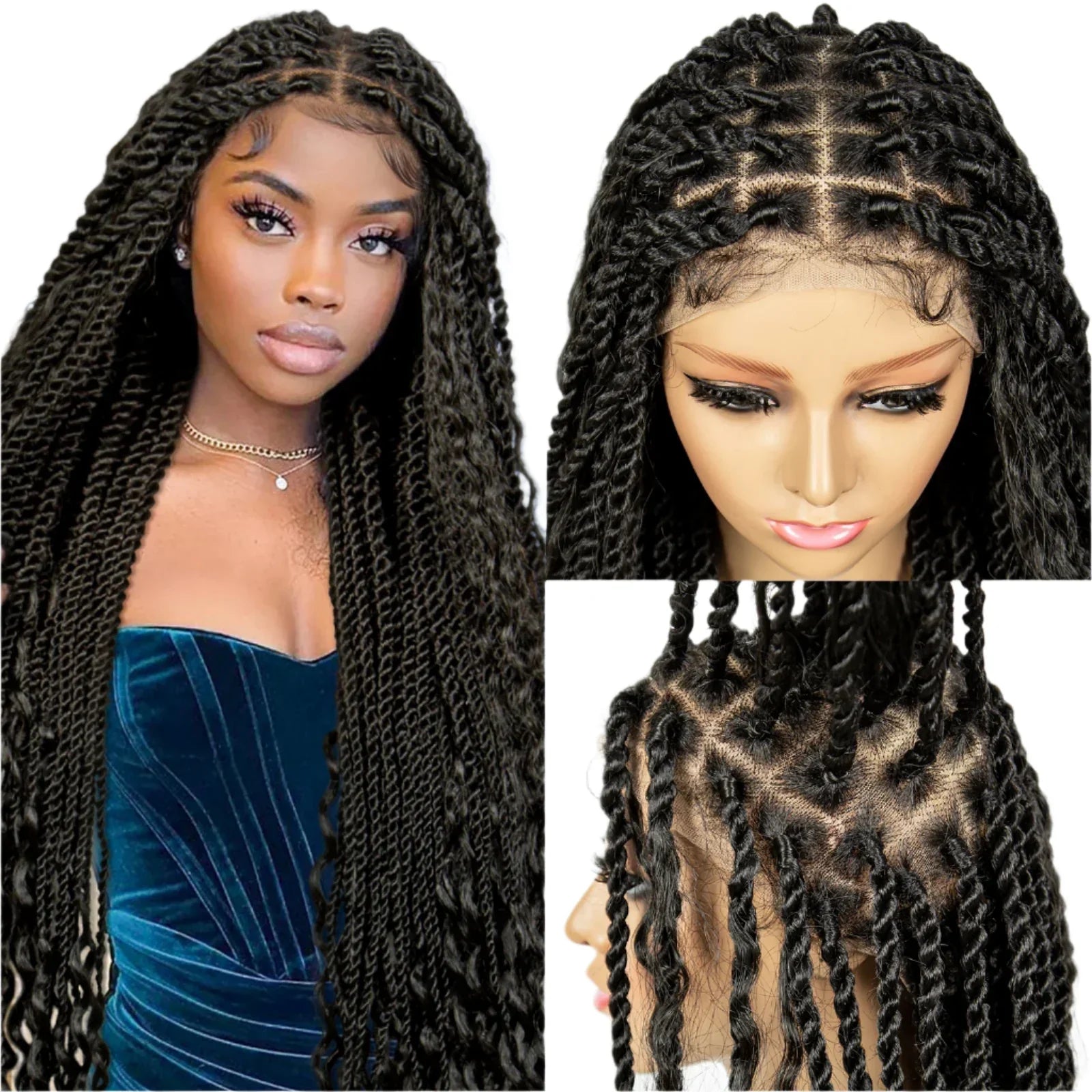 36" Long Island Twist Braided Wig - Knotless Synthetic Full Lace with Baby Hair