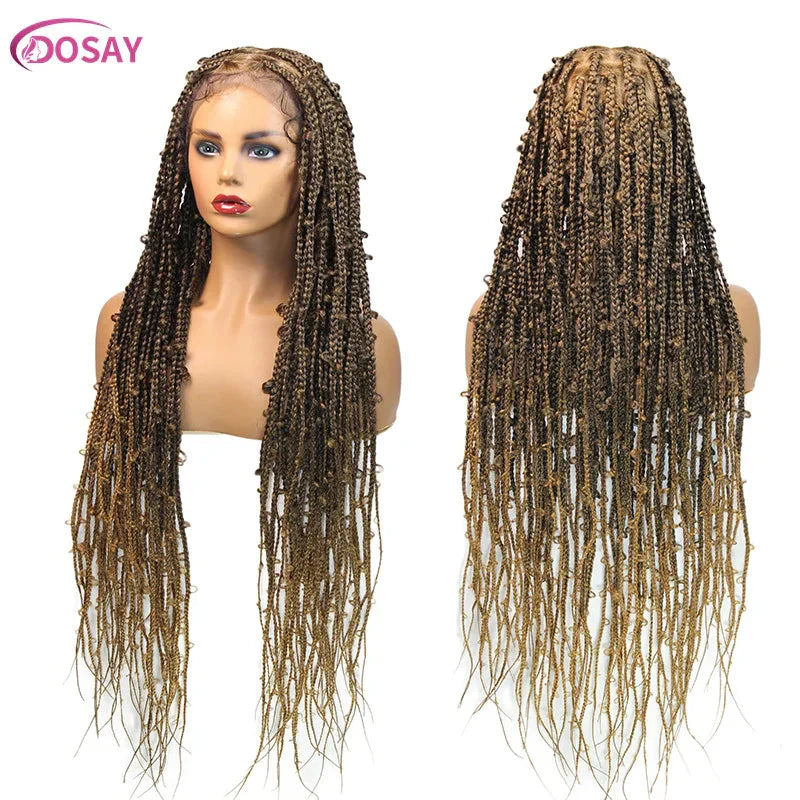 36" Butterfly Braids Wig | 613 Blonde & Burgundy Accents | Full Lace | Goddess Locs & Box Braids