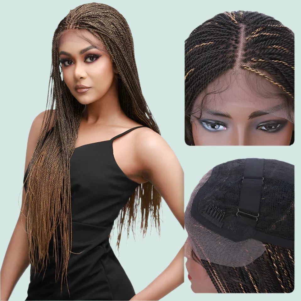 30" Senegalese Twist Braided Lace Front Wig | Knotless Braids | Synthetic Hair for Black Women