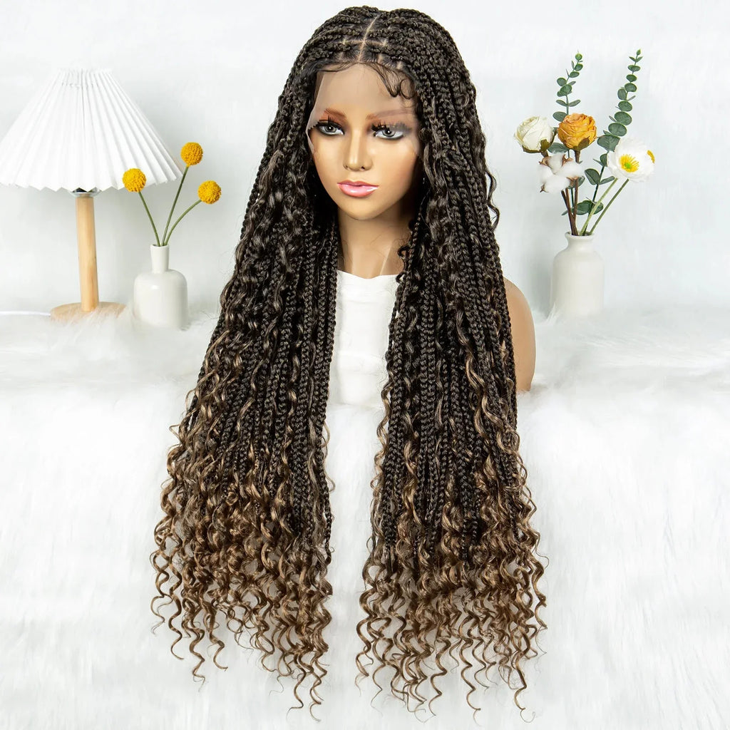 32" Natural Boho Knotless Braids Wig | HD Lace Front | Baby Hair | Synthetic