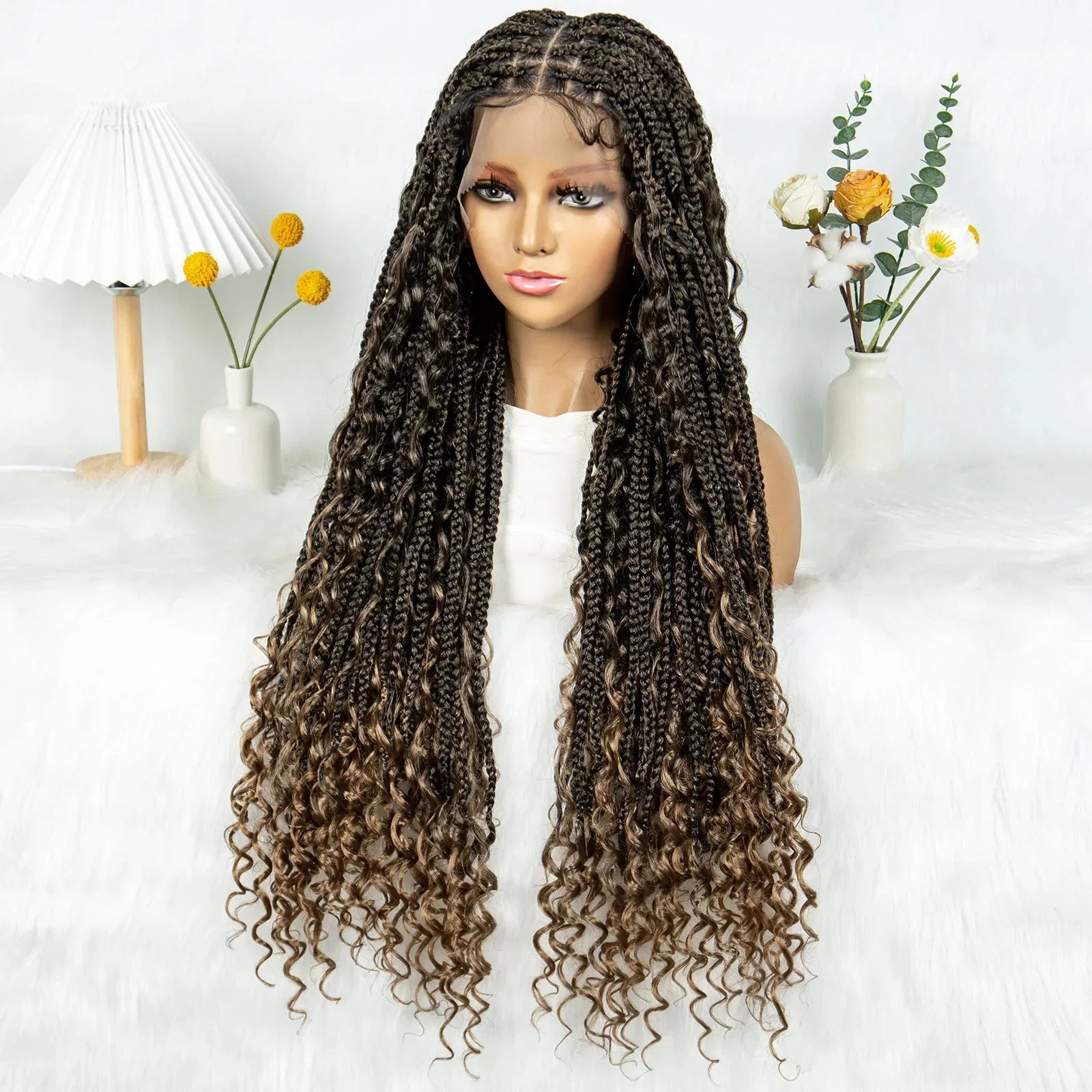 32" Natural Boho Knotless Braids Wig | HD Lace Front | Baby Hair | Synthetic