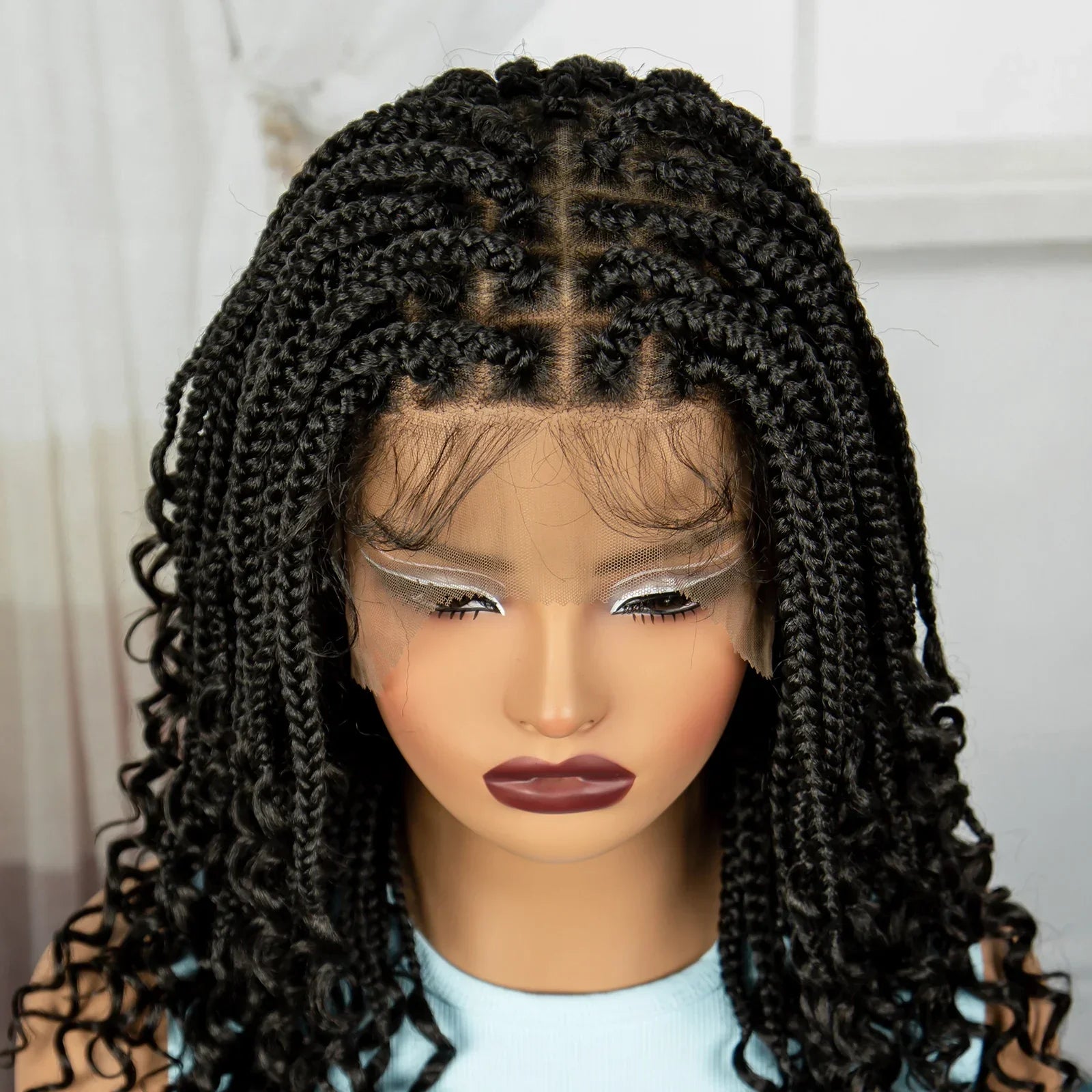 16" Deep Wave Knotless Braids Wig | Natural Curly Full Lace | Baby Hair