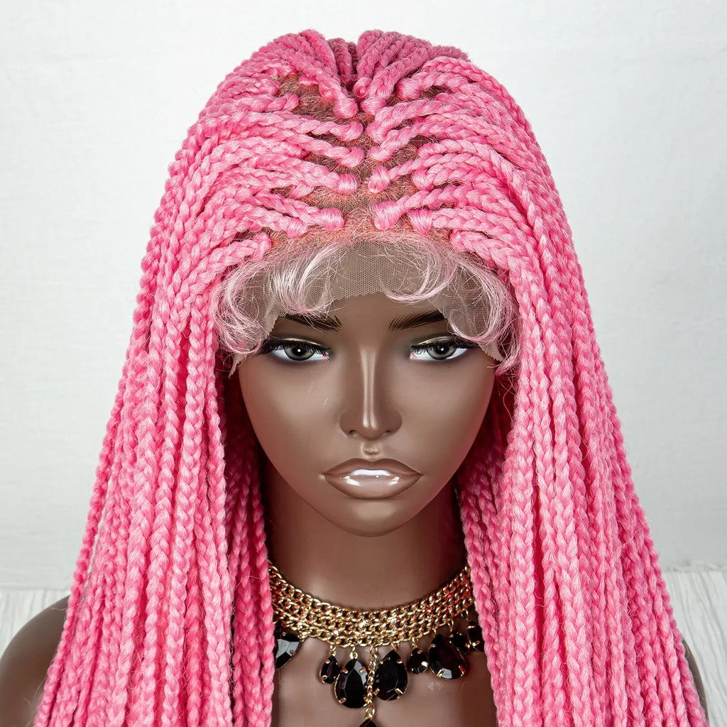 36" Water Wave Braided Wig | Lace Front | Baby Hair | Long Braids