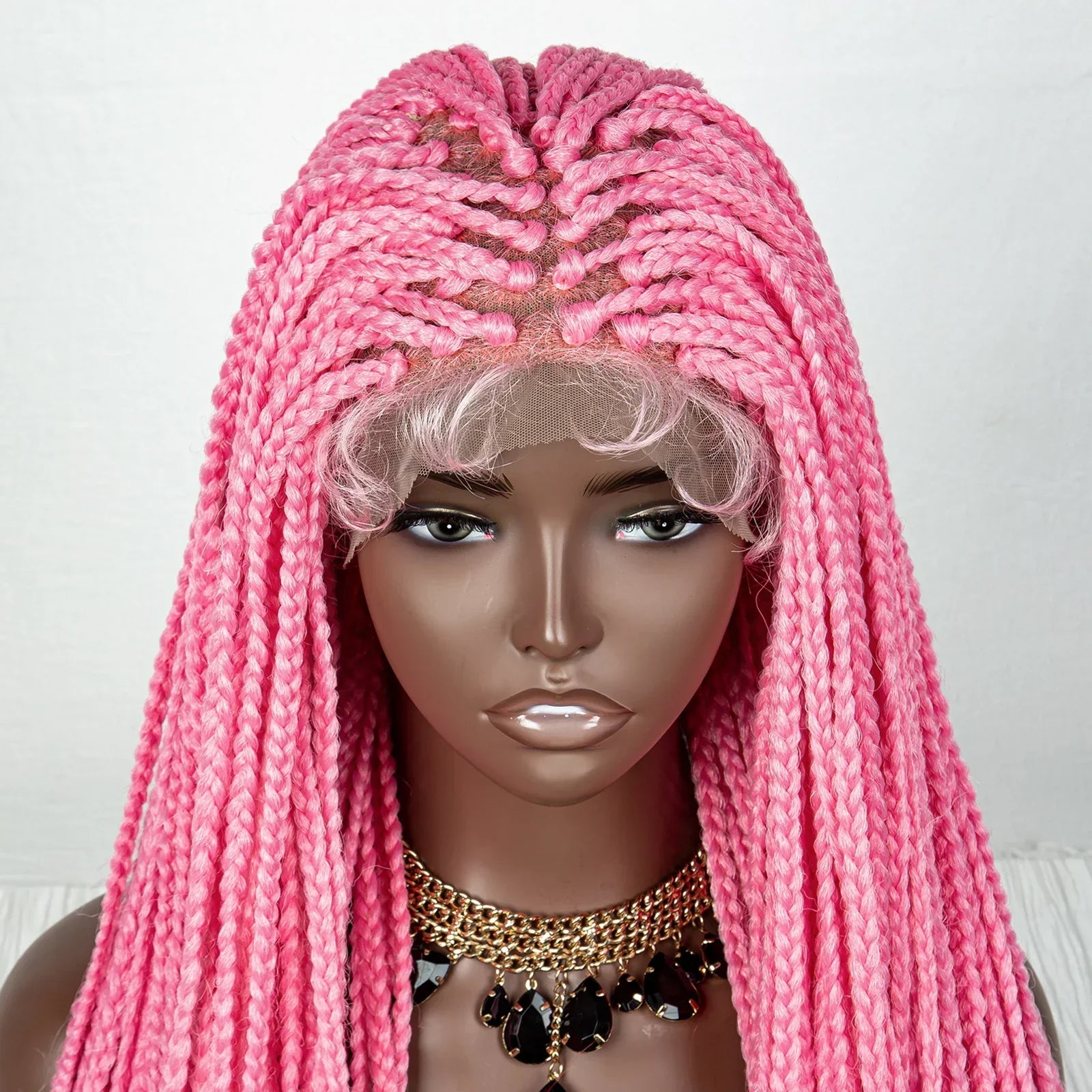 36" Water Wave Braided Wig | Lace Front | Baby Hair | Long Braids