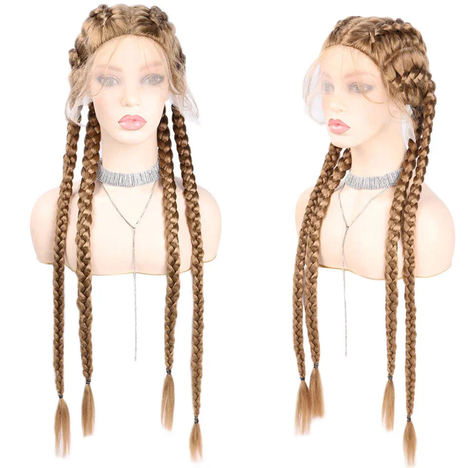 32" Hand-Made Knotless Box Braided Lace Front Wig | French Braid | Baby Hair | Glueless Synthetic Wig