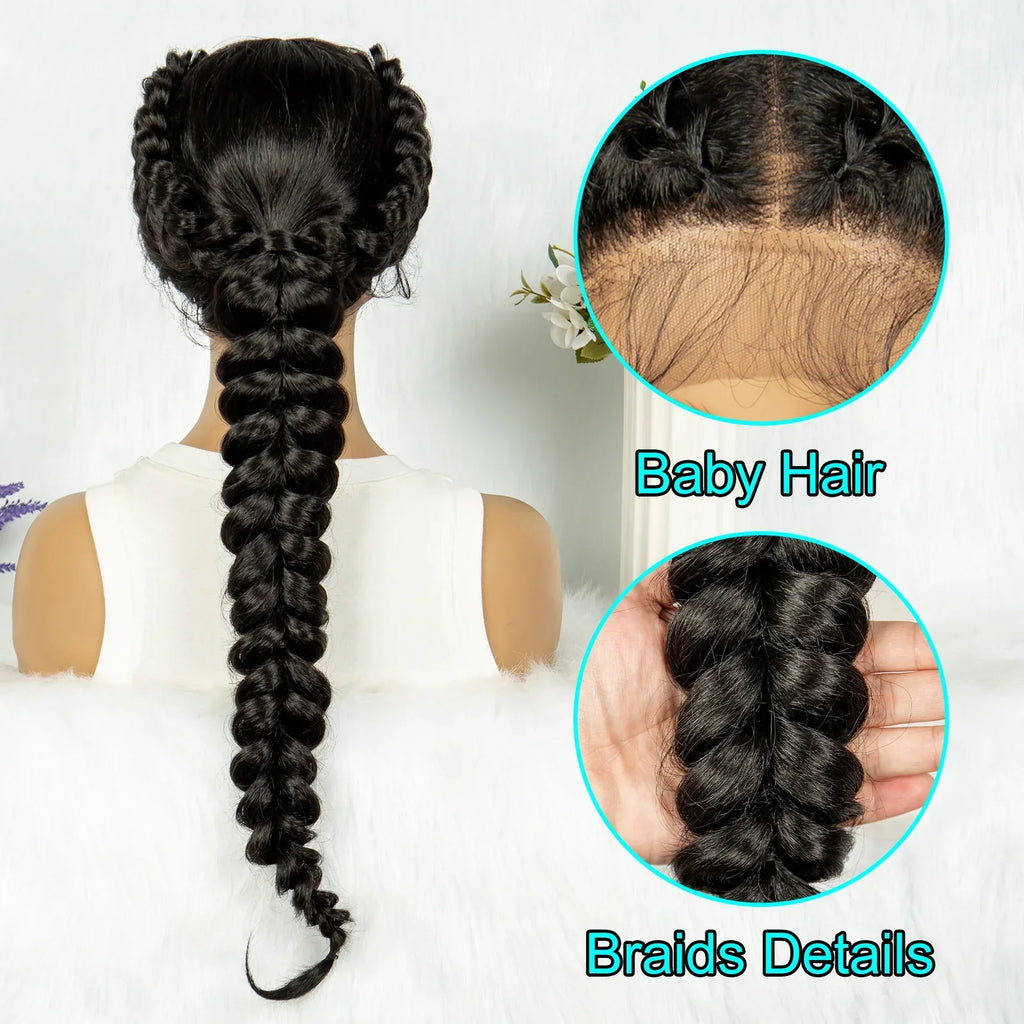 13x4 Lace Front Braided Wig | Kinky Curly Ends | Synthetic Africa Wig with Baby Hair for Black Women