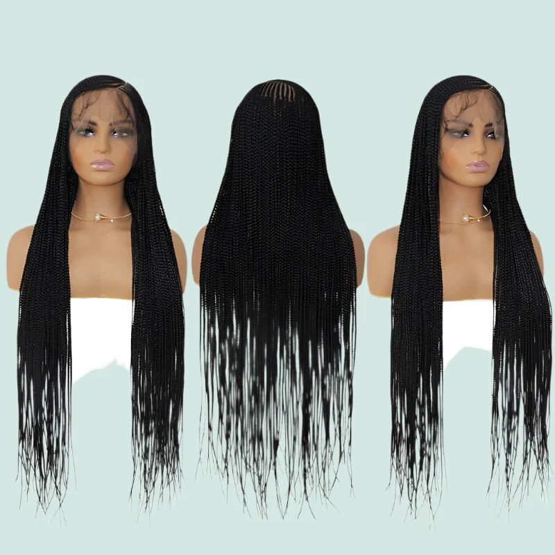 36" Long Side Part Braided Wig | Faux Locs, Box Braids & Cornrows | Full Lace Front | Synthetic Hair | Black Women