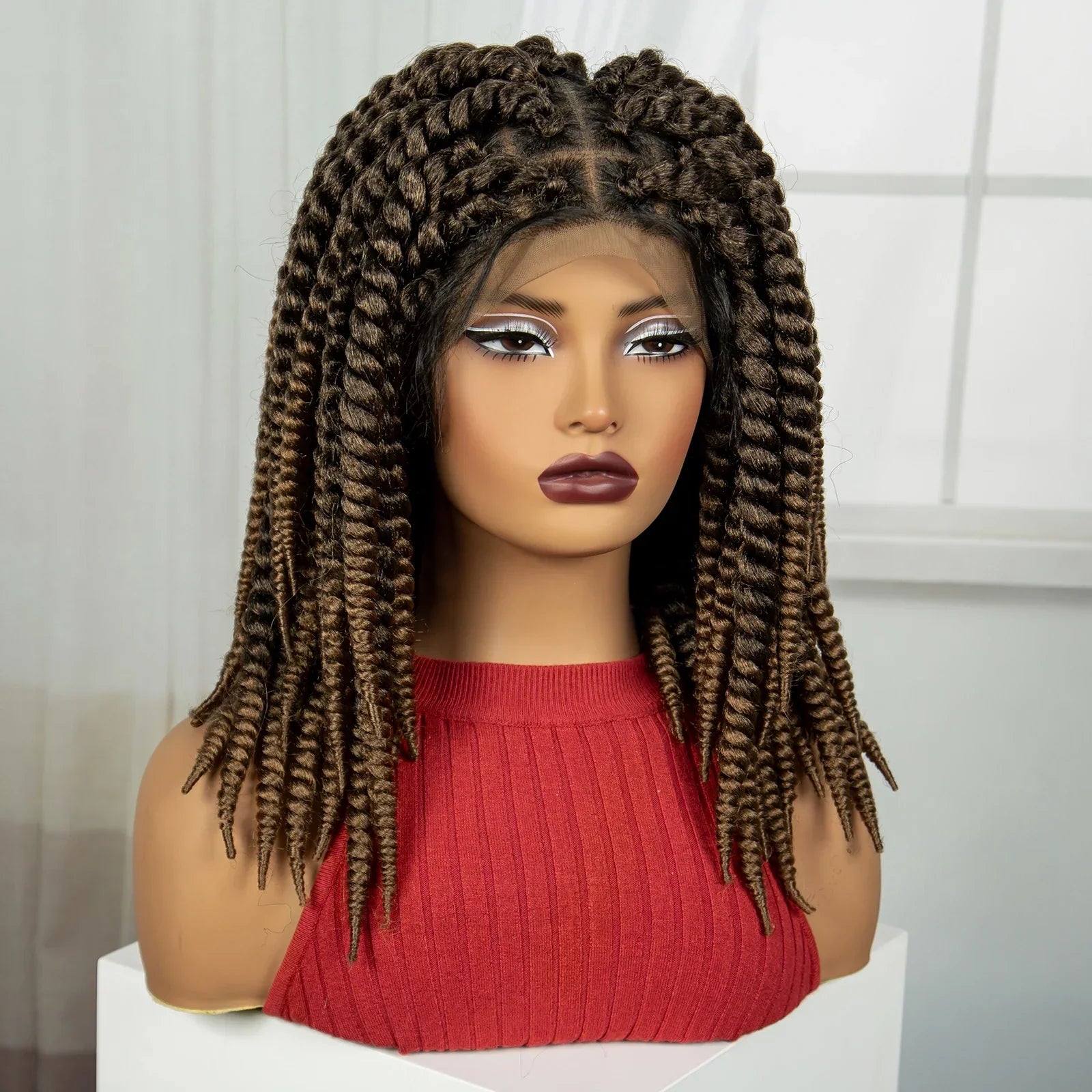 16" Twist Knotless Braids Wig | HD Full Lace | Baby Hair | Natural Look