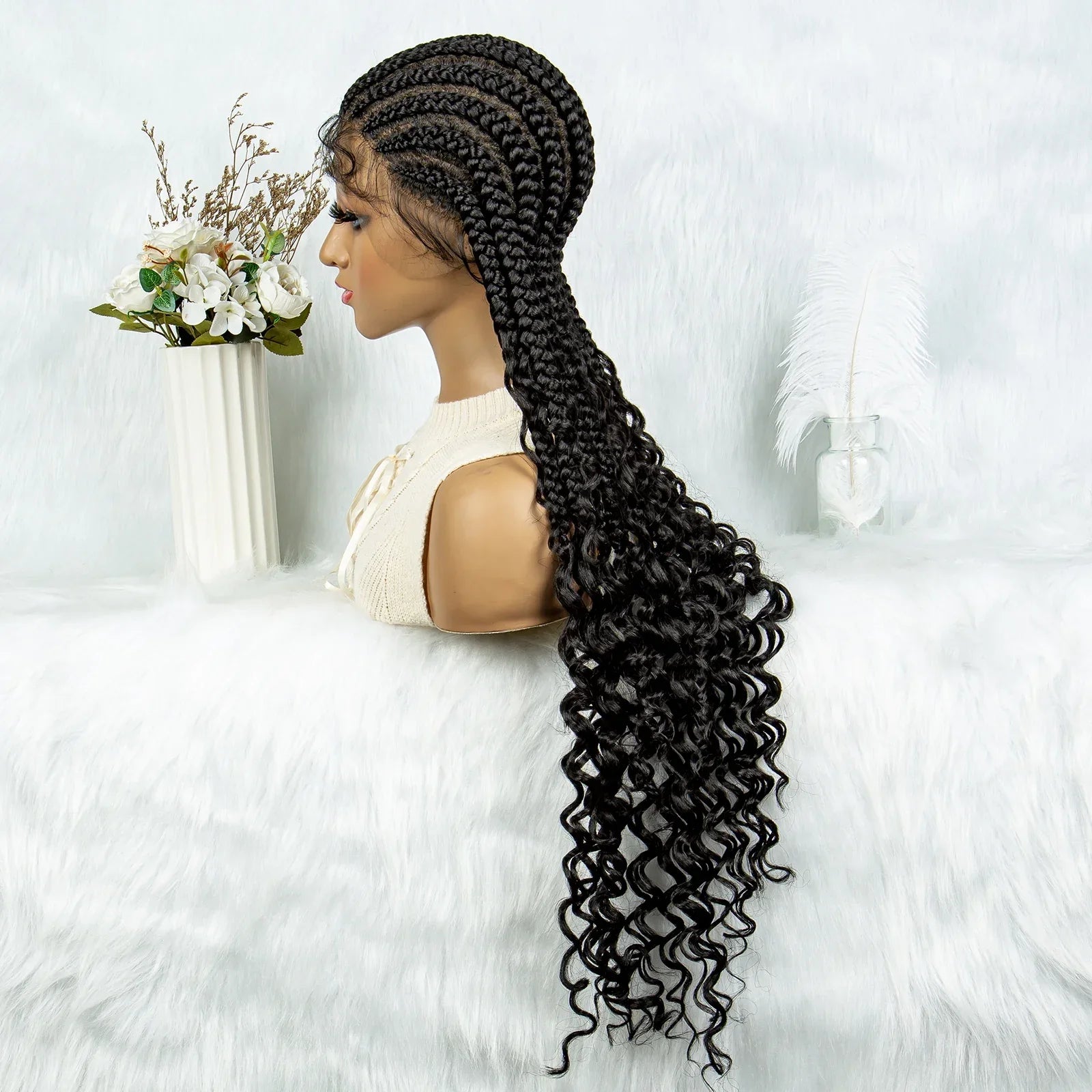 2024 KIMA Cornrow Water Wavy Braided Full Lace Wig with Baby Hair | Synthetic African Braid Lace Front Wig