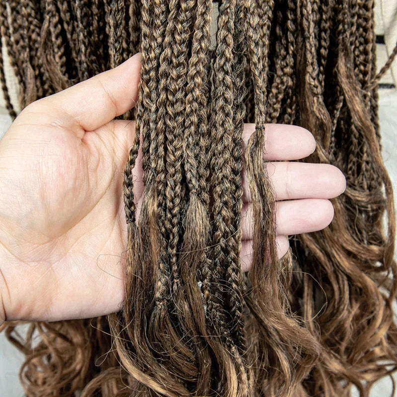 36 Inch Synthetic Braided Wigs Knotless Boho Braided Lace Wigs with Curly Ends Lace Front Braiding Hair Wig for Black Women