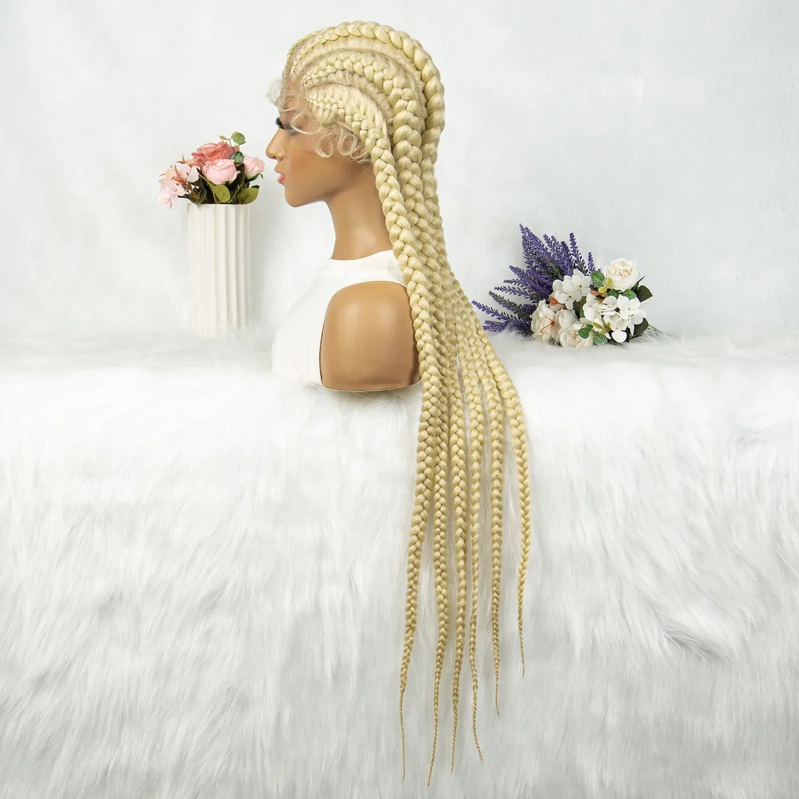 36" Blonde Knotless Box & Cornrow Braids Wig | Lace Front