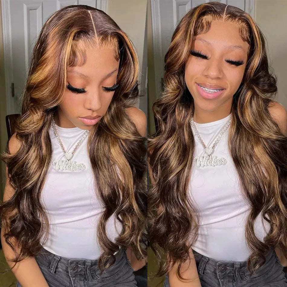 13x6 HD Transparent Body Wave Lace Front Wig | Highlighted Blonde 4/27 | Brazilian Remy Hair | Pre Plucked | Long Length