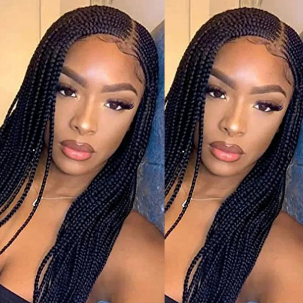 36" Cornrow Box Braided Lace Front Wig | 13x6 | Baby Hair | Synthetic Braids for Women