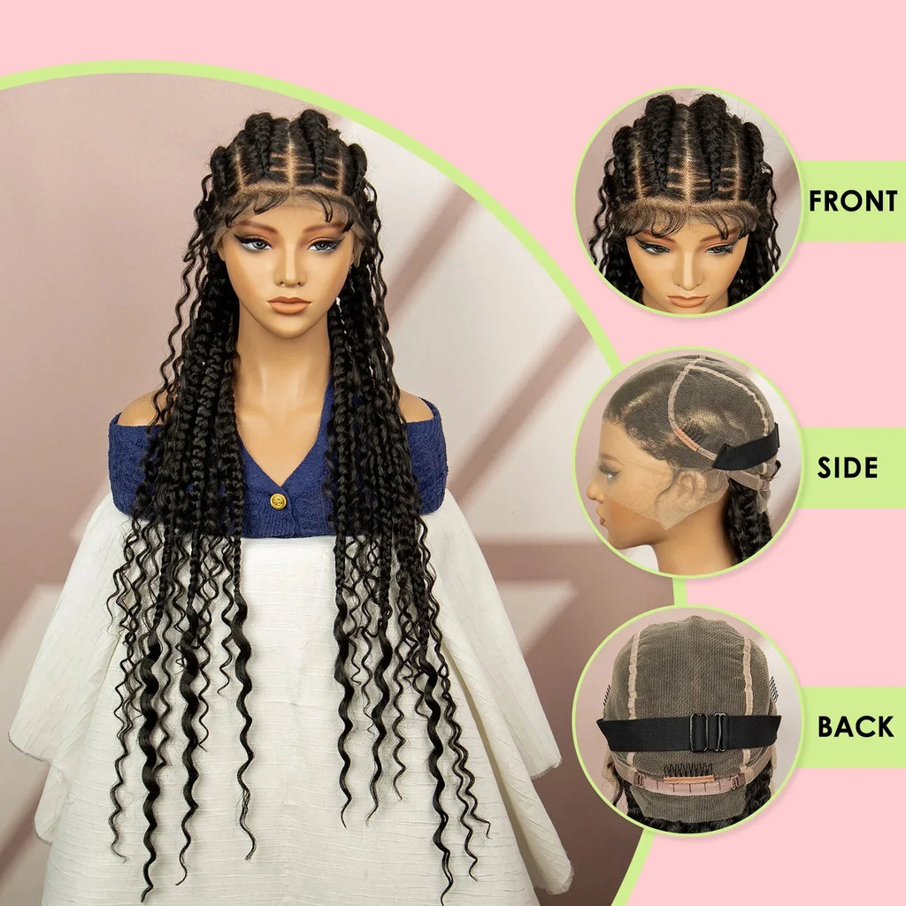 34" Cornrow Braided Wig | Full Lace | Baby Hair | Boho Braids | Kanekalon Synthetic