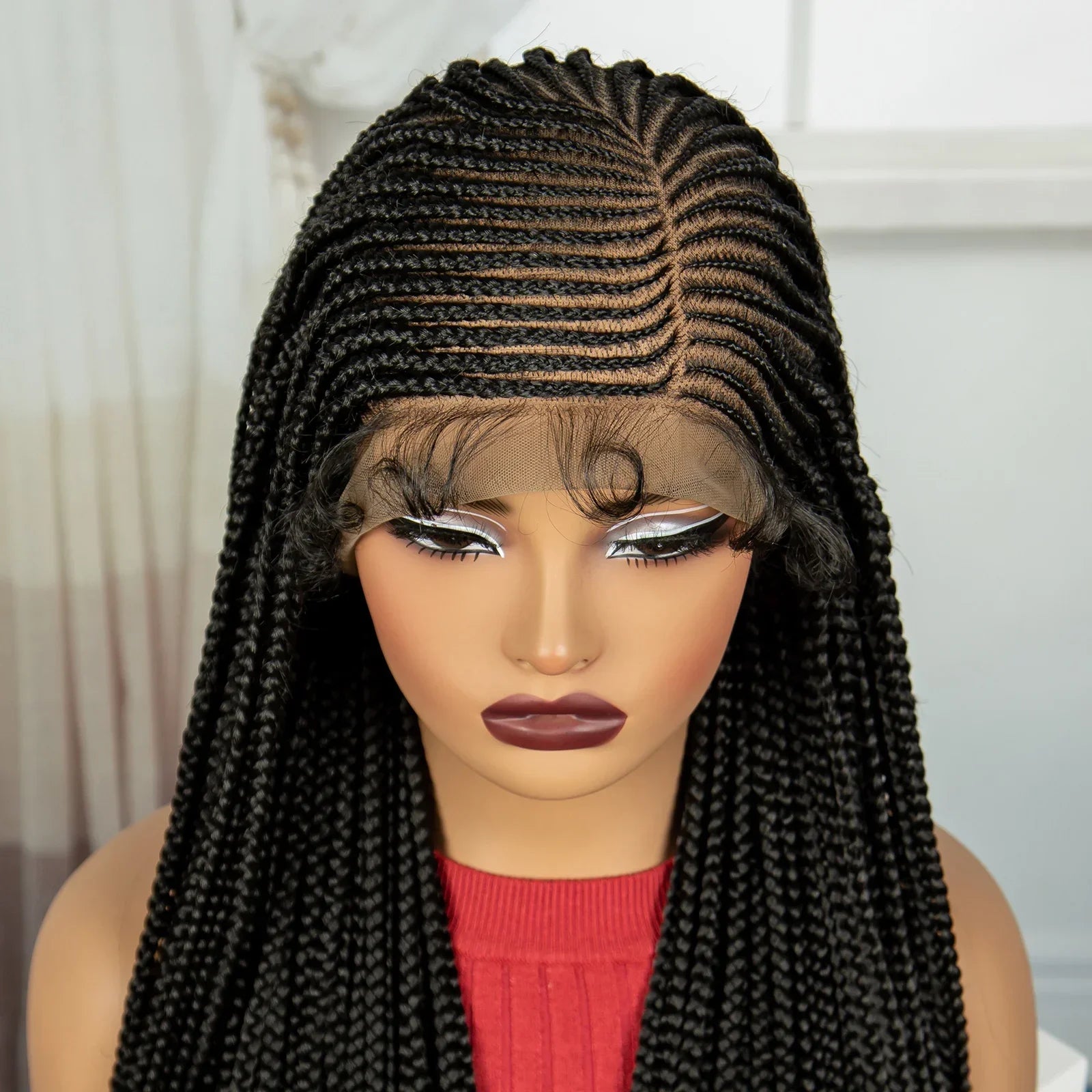 36" Cornrow Braided Full Lace Frontal Wig | Knotless Braids | Synthetic Braided Wig with Baby Hair for Black Women