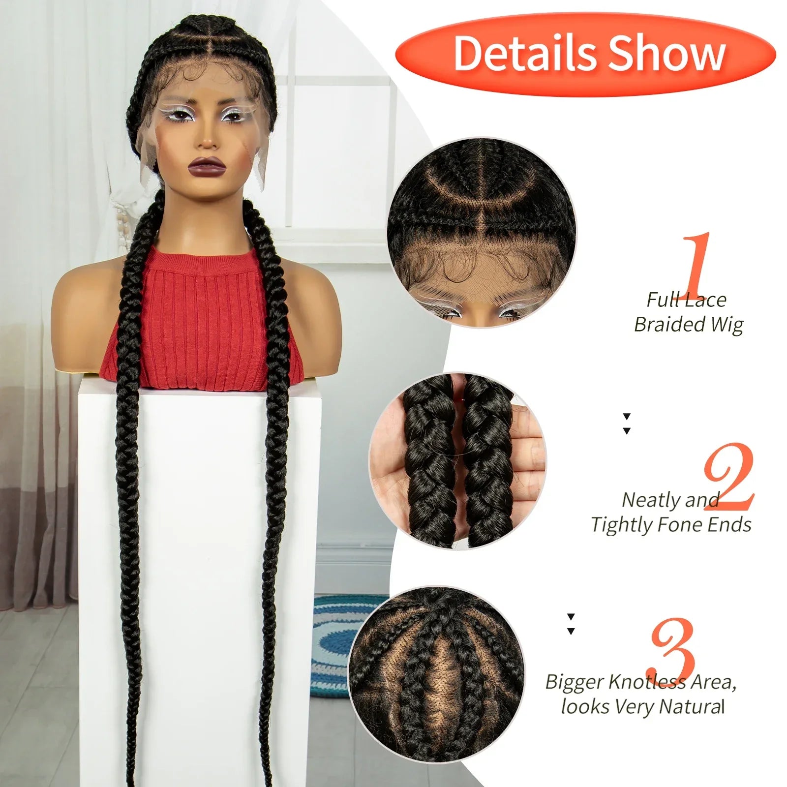 48" Super Long Cornrow Knotless Braids Wig | Full Lace Frontal