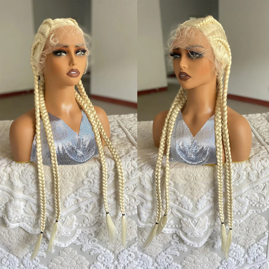32 Inch Senegalese Twist Lace Front Wig | 4 Twist Cornrow | With Baby Hair | Synthetic Crochet Braids