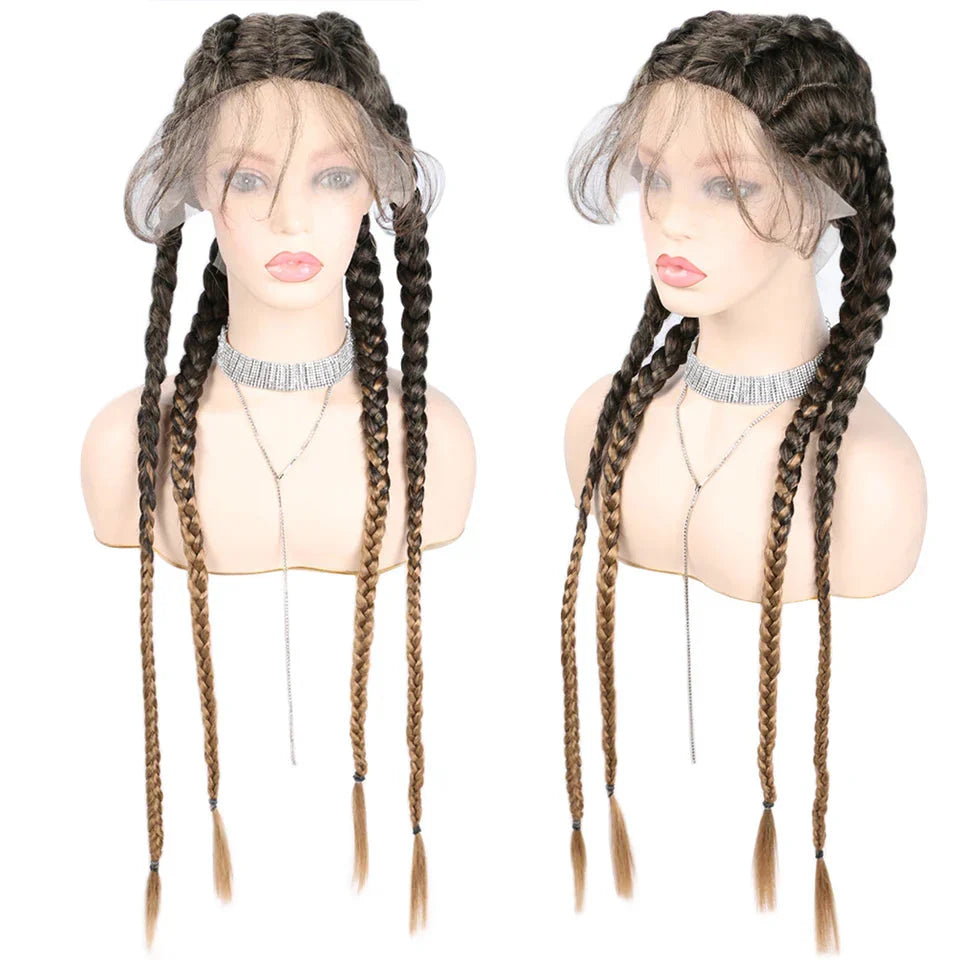 32" Hand-Made Knotless Box Braided Lace Front Wig | French Braid | Baby Hair | Glueless Synthetic Wig