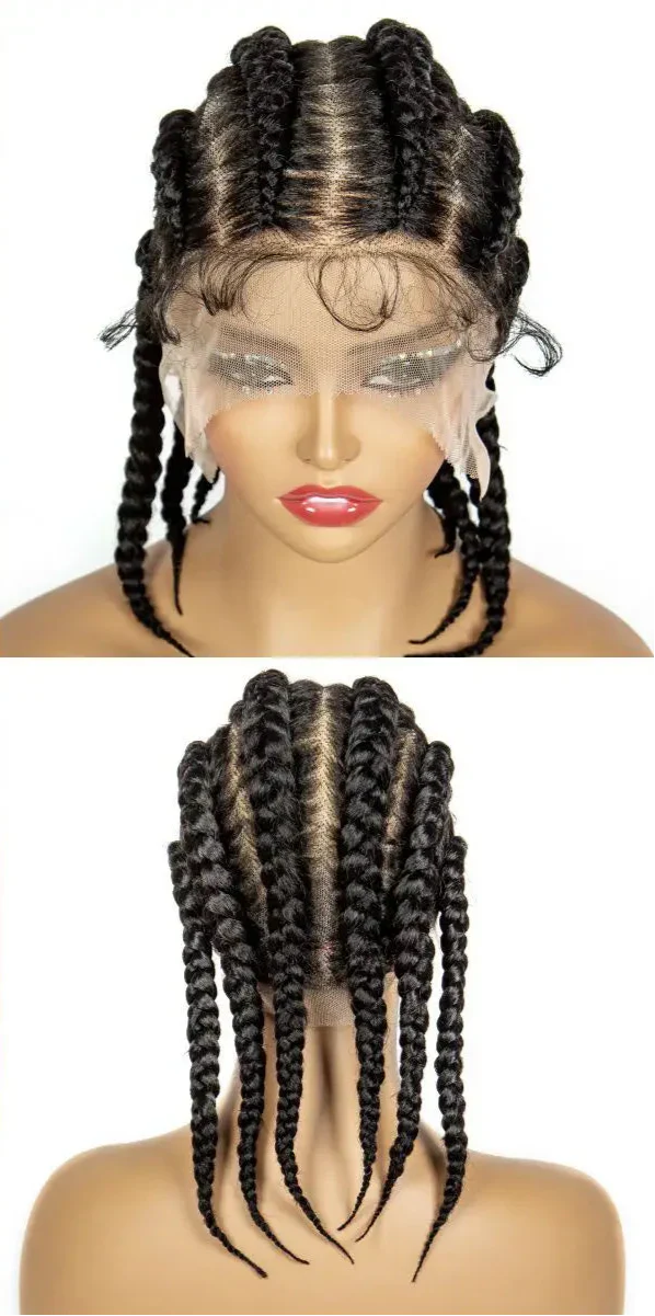 14" Short Cornrow Braids Wig | Transparent Full Lace Bob with Baby Hair