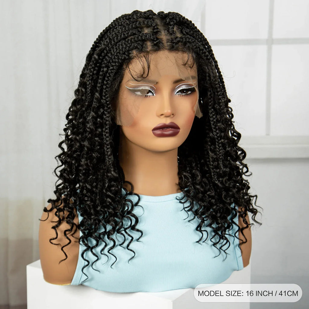 16" Deep Wave Knotless Braids Wig | Curly Ends | Full Lace | Baby Hair