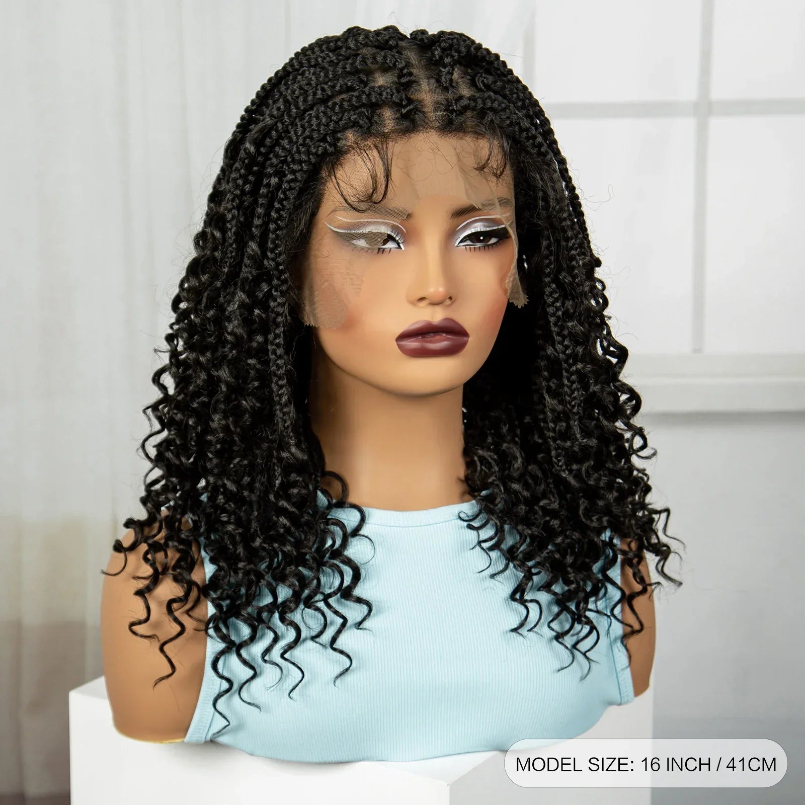 16" Deep Wave Knotless Braids Wig | Curly Ends | Full Lace | Baby Hair