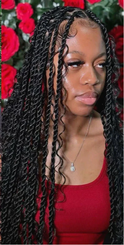 32" Bohemian Twist Braided Full Lace Wig | Curly Ends | Lightweight Synthetic Braids | Black Women