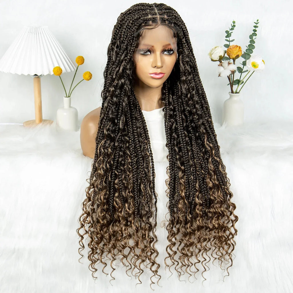 32" Natural Boho Knotless Braids Wig | HD Lace Front | Baby Hair | Synthetic