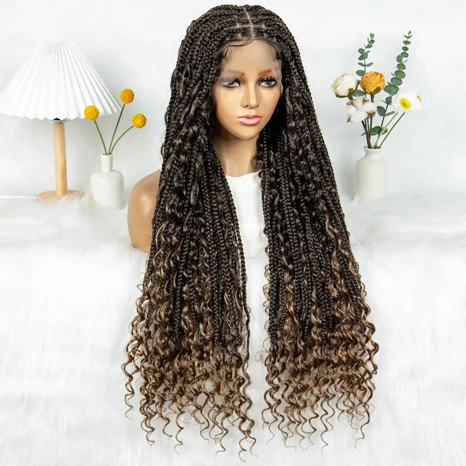 32" Natural Boho Knotless Braids Wig | HD Lace Front | Baby Hair | Synthetic