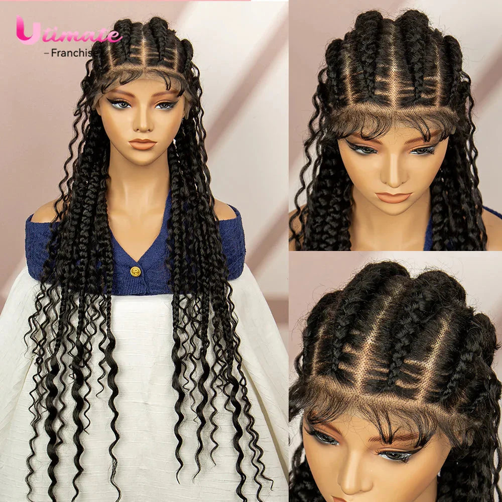 34" Cornrow Braided Wig | Full Lace | Baby Hair | Boho Braids | Kanekalon Synthetic
