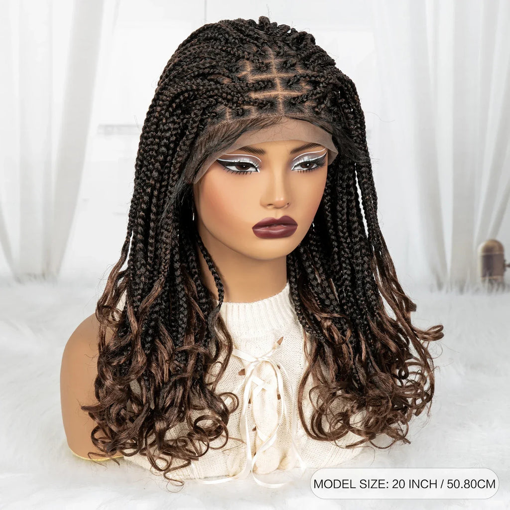 9x6 Lace Front Knotless Braids Wig with Curly Ends | Blended Box Braids