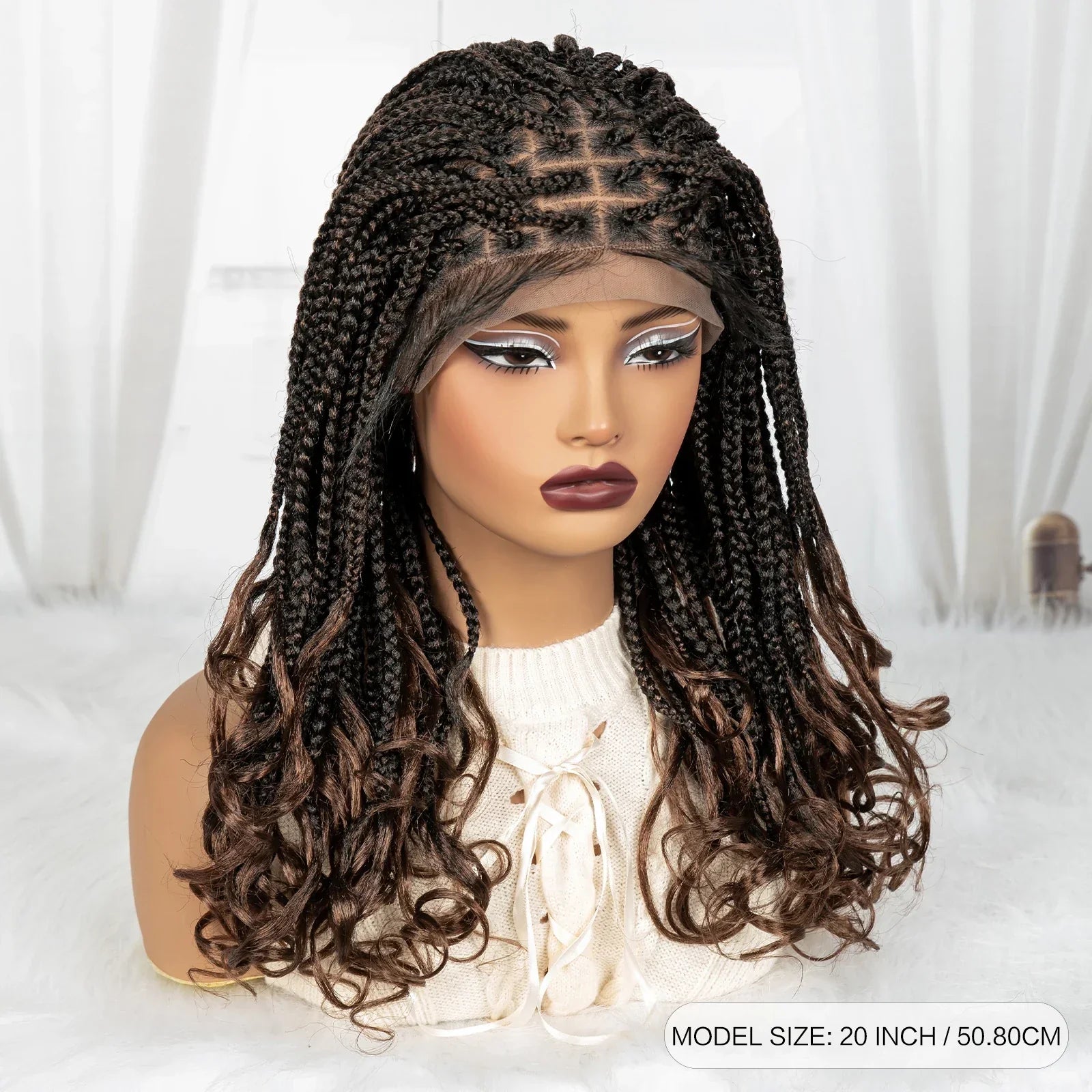 9x6 Lace Front Knotless Braids Wig with Curly Ends | Blended Box Braids