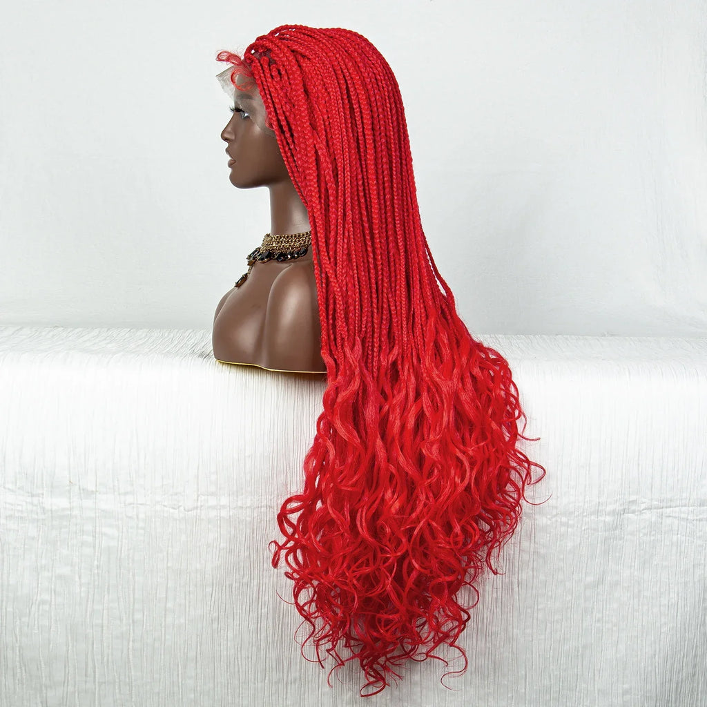 36" Pink & 613 Blonde Braided Wig | Water Wave Ends | Lace Front | Baby Hair