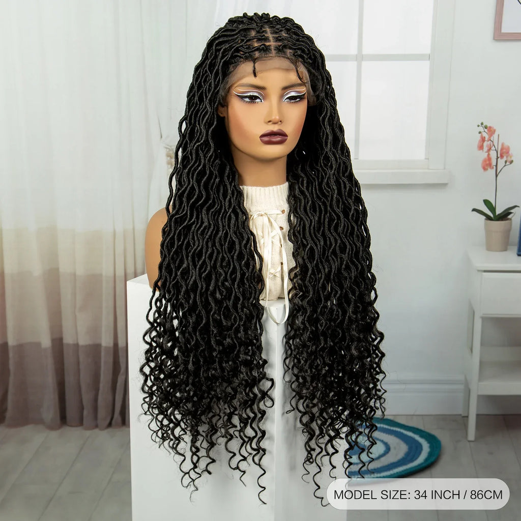 32" Water Wave Dreadlocks & Knotless Braids Wig | Lace Front | Baby Hair