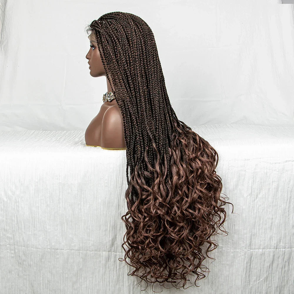 36" Water Wave Braided Wig | Lace Front | Baby Hair | Long Braids