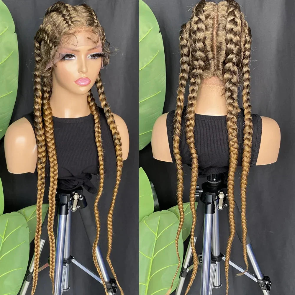 34" Blonde 4x Braids Wig | Double Dutch Cornrows & Twist Braids | Baby Hair | Synthetic