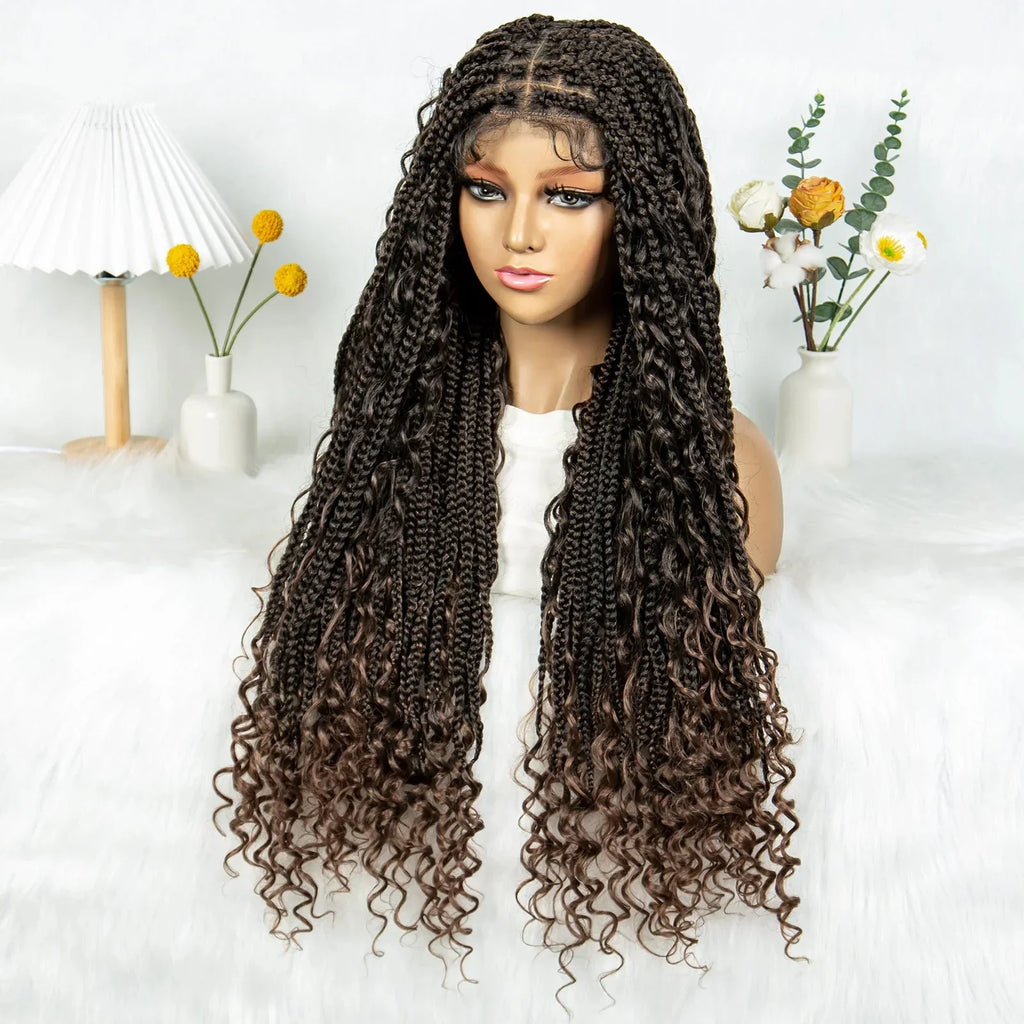 32" Natural Boho Knotless Braids Wig | HD Lace Front | Baby Hair | Synthetic