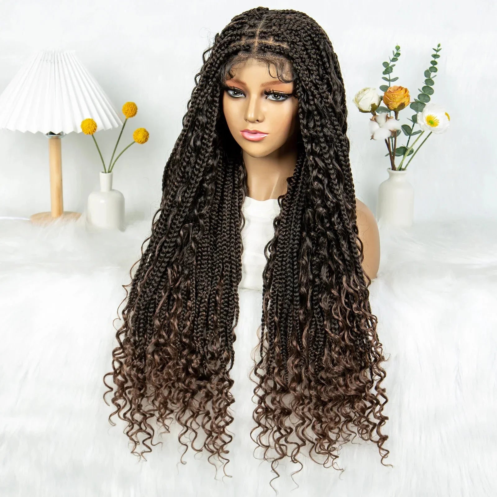 32" Natural Boho Knotless Braids Wig | HD Lace Front | Baby Hair | Synthetic