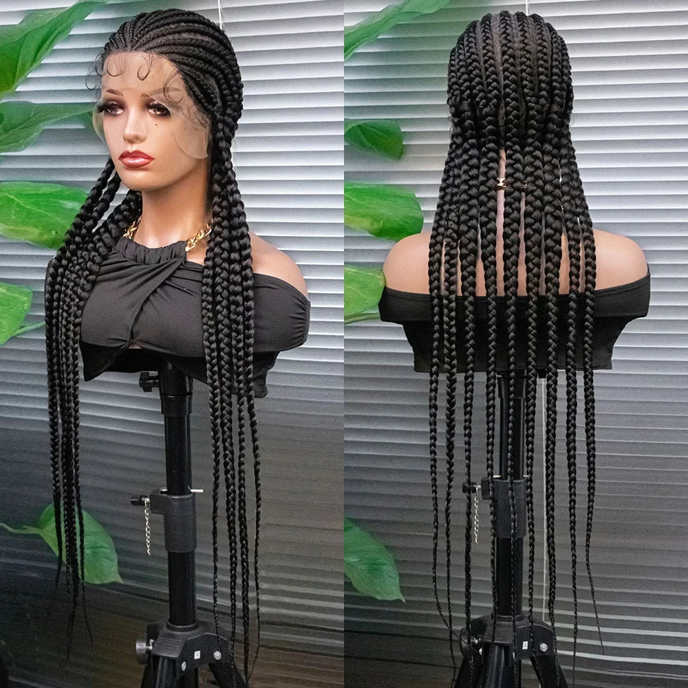 36" Long Cornrow Braids Wig | Full Lace Frontal | Baby Hair